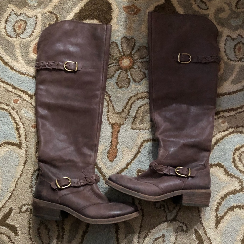 EUc over the knee lucky brand brown leather boots